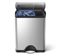 simplehuman Rectangular Pedal Recycler, 46L Dual Compartment Kitchen Rubbish and Recycling Bin, 150,000-Step Pedal, Lid Shox® Silent Close, Brushed Stainless Steel