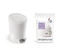 simplehuman Round Pedal Bin, 6 L - White with Code B, Custom Fit Bin Liners, 30 Pack - 6 Litre