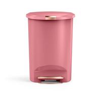 simplehuman Semi-Round Pedal Bin, 50L Kitchen Bin, Studio Edition, Pet-Proof Slide Lock, 150,000-Step Pedal, Lid Shox® Silent Close, Blush Plastic