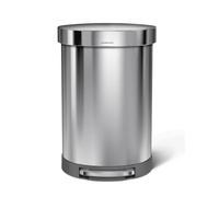 simplehuman Semi-Round Pedal Bin, 60L Large-Capacity Kitchen Bin, Liner Rim, Liner Pocket®, 150,000-Step Pedal, Lid Shox® Silent Close, Brushed Stainless Steel
