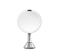 simplehuman ST3052 20cm Sensor Mirror with Touch-Control Brightness, Light Up Makeup Magnifying Mirror, 5x Magnification, LED Tru-Lux Light, Dual Light Setting, Rechargeable, Brushed Stainless Steel