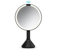 simplehuman Sensor Mirror One, Round Makeup Mirror with Lights, Matte Black | Tru-Lux® Full-Spectrum LED Light, 5x Magnification, Dual Light Settings, Adjustable Brightness