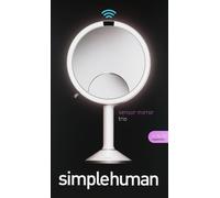simplehuman ST3038 20cm Sensor Mirror Trio with Touch-Control Brightness, Light Up Makeup Magnifying Mirror, 10x, 5x, 1x Magnification, LED, Dual Light Setting, Rechargeable, White Stainless Steel