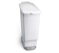 simplehuman Slim Pedal Bin, 40L Kitchen Bin, White Plastic | 150,000-Step Pedal, Lid Shox® Silent Close, Lock Shut From Pets And Kids, Easy-Move Built-In Wheels, Code K Custom Fit Liner