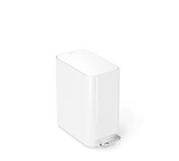 simplehuman Slim Pedal Bin, 5L Compact Bathroom Bin, Liner Pocket®, Sleek Internal Hinge, 150,000-Step All-Steel Pedal, Lid Shox® Silent Close, White Steel
