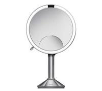 simplehuman ST3024 20cm Sensor Mirror Trio with Touch-Control Brightness, Light Up Makeup Magnifying Mirror, 10x, 5x, 1x Magnification, LED, Dual Light Setting, Rechargeable, Brushed Stainless Steel
