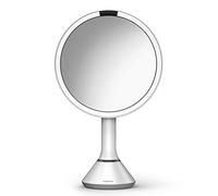 simplehuman ST3028 20cm Sensor Mirror with Touch-Control Brightness, Light Up Makeup Magnifying Mirror, 5x Magnification, LED Tru-Lux Light System, Rechargeable, White Stainless Steel