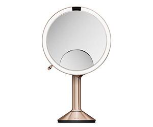 simplehuman ST3034 20cm Sensor Mirror Trio with Touch-Control Brightness, Light Up Makeup Magnifying Mirror, 10x, 5x, 1x Magnification, LED, Dual Light Setting, Rechargeable, Rose Gold Stainless Steel