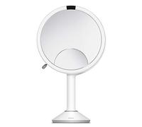 simplehuman ST3038 20cm Sensor Mirror Trio with Touch-Control Brightness, Light Up Makeup Magnifying Mirror, 10x, 5x, 1x Magnification, LED, Dual Light Setting, Rechargeable, White Stainless Steel