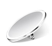 simplehuman ST3042 10cm Sensor Mirror Compact, Light Up Makeup Magnifying Mirror, 3x Magnification, Tru-Lux Light System, Ring Handle, 3 Brightness Settings, Rechargeable, White Stainless Steel