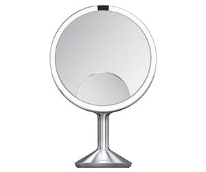 simplehuman ST3050 25cm Sensor Mirror Trio Max with Touch-Control Brightness, Light Up Makeup Magnifying Mirror, 10x, 5x, 1x Magnification, LED, Dual Light, Mains Powered, Brushed Stainless Steel