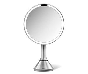 simplehuman ST3052 20cm Sensor Mirror with Touch-Control Brightness, Light Up Makeup Magnifying Mirror, 5x Magnification, LED Tru-Lux Light, Dual Light Setting, Rechargeable, Brushed Stainless Steel