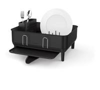 simplehuman Steel Frame Dishrack, Compact Dish Drainer Rack for Small Kitchens, 360º Easy Drain Swivel Spout, Anti-Residue Coating, Moisture Control Surface, Matte Black