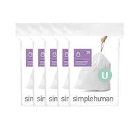 simplehuman, White, 1 Code U Custom Fit Drawstring Trash Bags, 55 Liter / 14.5 Gallon, 100 Count, 100 Pack