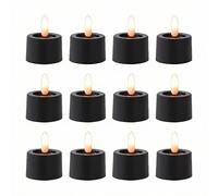 Simplelight Black Halloween Tea Lights Candles Battery Operated - LED Tea Lights with Timer, Pack of 12 Realistic Fall Candles for Pumpkin, Halloween, Christmas, Battery Included (Black)