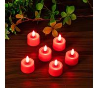 Simplelight Red Tea Lights Candles Battery Operated -Realistic Black Wick LED Tea Lights with Timer, Pack of 12 Battery Candles for Wedding, Christmas, Valentine’s Day Battery Included (Red)