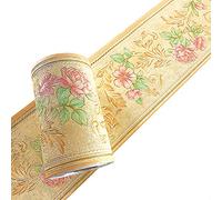 Simplemuji Self Adhesive PVC Vintage Flower 3D Waterproof Wall Border Decor Removable Kitchen Bathroom Tiles Stciker 10CM by 5M (Yellow)