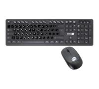 SIMPLETEK Wireless Mouse and Keyboard Kit - QWERTY GR Layout Stickers (Greek) Pre-Applied - Standard Black Keyboard M&K - MK-03B