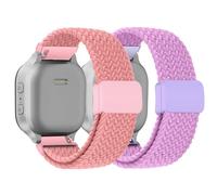 SimpleThings Braided Band Compatible with Gabb Watch 3 2 1, Solo Loop Stretchy Watch Bands with Adjustable Easy Buckle for Kids Boys Girls (Pink+Purple)