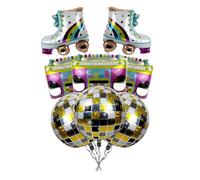 SimpleWild Retro Roller Skate Black & Gold Disco Orb Foil Balloon Disco Ball Party Decorations, Radio BoomBox Balloon 70s 80s 90s Disco Theme, Balloons for Birthday, Wedding, Retro Party