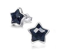 SIMPLGIRL 925 Sterling Silver Black Star Stud Earrings 14K Platinum Plated Glitter Purple Sands Frosted Pentagram Small Silver Star Earrings for Women Girls