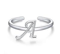 SIMPLGIRL 925 Sterling Silver Initial Ring for Women Girls Open Adjustable Letter Capital Ring Stackable Statement A-Z Alphabet Knuckle Rings Brand Finger Rings Gifts