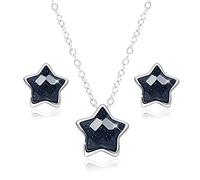 SIMPLGIRL S925 Sterling Silver Black Star Stud Earrings Necklace Set, 14K Platinum Plated Glitter Purple Sands Frosted Mystic Pentagram Earrings Necklace for Women