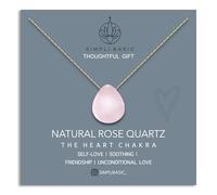 SIMPLÍ BASIC 18k Gold Plated Teardrop Rose Quartz Pendant Necklace/Gold Jewellery for Women/Natural Healing Stone Charm/Presented in Gift Box