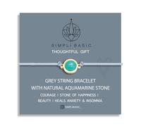 SIMPLI BASIC Aquamarine Grey String Bracelet | Natural Healing Protection Stone | Handmade Adjustable Grey Cord | Good Luck Friendship Bracelet | Gift for Her & Him