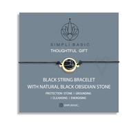 SIMPLÍ BASIC Black String Bracelet with Black Obsidian Stone Jewellery for Unisex 18k Plated Jewellery Thread Bracelet Gift Box & Pouch