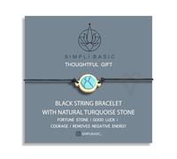 SIMPLÍ BASIC Black String Bracelet with Turquoise Gemstone Unisex Thread Bracelet Good Luck Protection Talisman Handmade Adjustable Bracelet Gift Box & Pouch