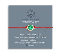 SIMPLI BASIC Malachite Red String Bracelet | Natural Healing Protection Stone | Handmade Adjustable Red Cord | Good Luck Friendship Bracelet | Gift for Her & Him