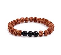 SIMPLÍ BASIC Natural Rudraksha Seed Bead & 3 Black Agate Healing Gemstone Bracelet 8mm Bead | Womens & Mens Bracelets | Success | Positive Energy | Healing | Inc Gift Box