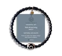 SIMPLÍ BASIC ORĀ Buddha Stones Tibetan Three Eye Dzi Bead with Black Agate, Seed Bead, Protection and Courage Bracelet