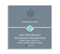 SIMPLI BASIC Turquoise Grey String Bracelet | Natural Healing Protection Stone | Handmade Adjustable Grey Cord | Good Luck Friendship Bracelet | Gift for Her & Him