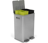 Simpli-Magic 40 Liter Rectangular Hands-Free Dual Compartment Recycling Kitchen Step Trash Can with Soft-Close Lid, Brushed Stainless Steel (2 x 20L Capacity)