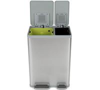 Simpli-Magic 60 Liter / 16 Gallon Rectangular Hands-Free Dual Compartment Recycling Kitchen Step Trash Can with Soft-Close Lid, Brushed Stainless Steel (38L x 22L Capacity)