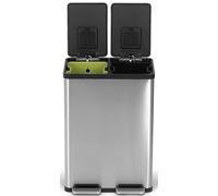 Simpli-Magic 60 Liter / 16 Gallon Rectangular Hands-Free Dual Compartment Recycling Kitchen Step Trash Can with Soft-Close Lid, Brushed Stainless Steel (30L x 30L Capacity)