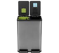 Simpli-Magic 60 Liter / 16 Gallon Rectangular Hands-Free Dual Compartment Recycling Kitchen Step Trash Can with Soft-Close Single Lid, Stainless Steel (30L x 30L Capacity) Black Gun Metal Finish