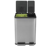 Simpli-Magic 60 Liter / 16 Gallon Rectangular Hands-Free Dual Compartment Recycling Kitchen Step Trash Can with Soft-Close Lid, Brushed Stainless Steel (38L x 22L Capacity)