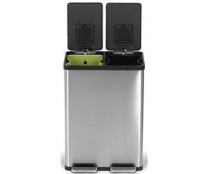 Simpli-Magic 60 Liter / 16 Gallon Rectangular Hands-Free Dual Compartment Recycling Kitchen Step Trash Can with Soft-Close Lid, Brushed Stainless Steel (30L x 30L Capacity)