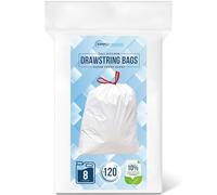 Simpli-Magic 8 Gallon Drawstring Trash Bags, 120 Pack - Tall Kitchen Garbage Bags, Custom Made with Premium Materials (White)
