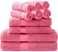 Simpli-Magic Bath Towels Set, 2 Bath Towels, 2 Hand Towels, and 6 Washcloths (10 Piece Set), Ring Spun Cotton Highly Absorbent Towels for Bathroom, Shower Towel (Pink)