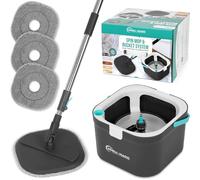 Simpli-Magic Spin Mop and Bucket System, Includes Square Spin, Dual Compartment Mop Bucket and 3 Thick Machine Washable Pads