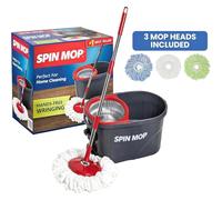SIMPLI-MAGIC Spin Mop and Bucket with Wringer Set, Mop Bucket Cleaning System with Foot Pedal, 360°Rotation, 3 Microfiber Mop Heads
