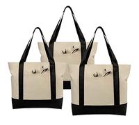 Simpli-Magic Stylish Canvas Tote Bag with an External Pocket, Top Zipper Closure, Daily Essentials, 3 Pack, 20" x 15" x 6", Black/Natural, 20" x 15" x 6", Canvas Tote Bags