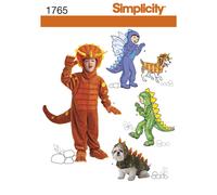 Simplicity Brand 1765, Child's Dinosaur & Dragon Costumes, Size A (3-4-5-6-7-8), White