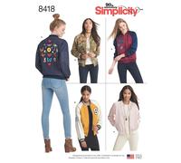 Simplicity 8418Pattern 8418 Women's Lined Bomber Jacket with Fabric & Trim Variations, Paper, White, R5 (14-16-18-20-22)