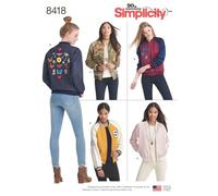 Simplicity 8418Pattern 8418 Women's Lined Bomber Jacket with Fabric & Trim Variations, Paper, White, R5 (14-16-18-20-22)