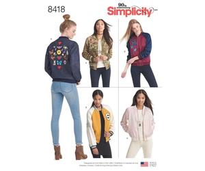 Simplicity 8418Pattern 8418 Women's Lined Bomber Jacket with Fabric & Trim Variations, Paper, White, R5 (14-16-18-20-22)